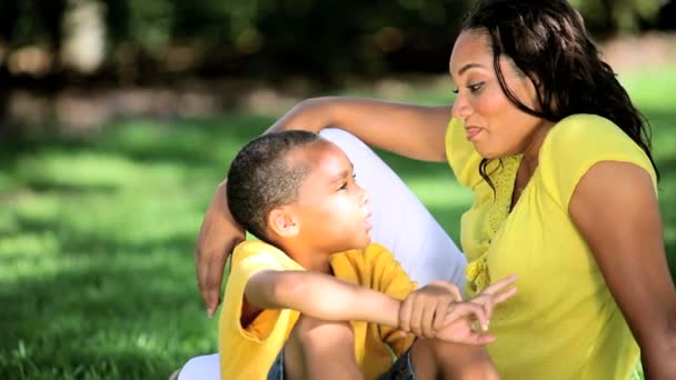 African American Mother & Son Outdoors Together — Stock Video