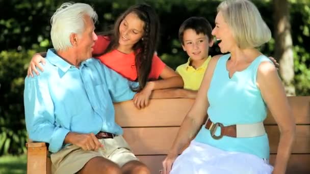 Caucasiano avós sendo visitado por netos — Vídeo de Stock