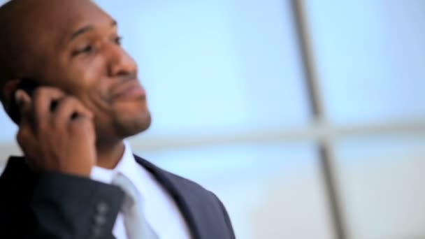 African American Businessman in Close up With Smartphone — Stock Video