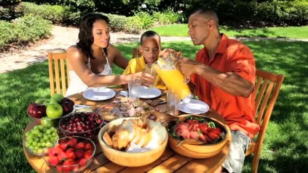 Familia afroamericana Alimentación saludable — Vídeo de stock