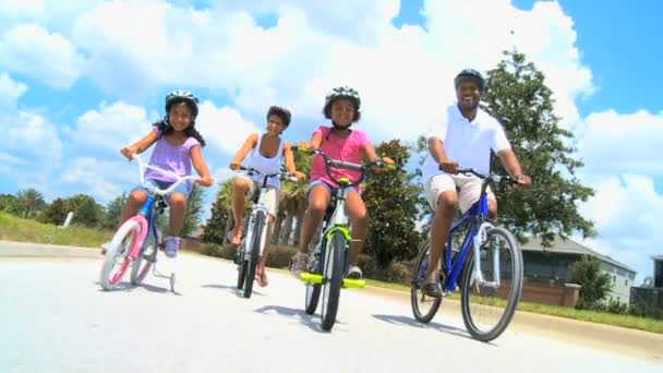 Healthy Ethnic Family Cycling Together — Stock Video