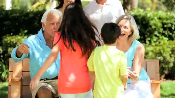 Caucásico abuelos siendo unido por su familia — Vídeos de Stock