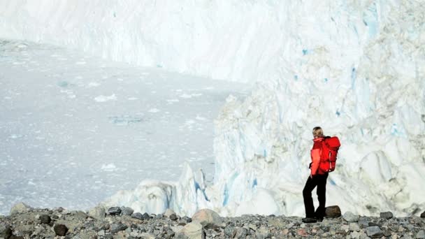 Mulher solitária na expedição Arctic Trekking — Vídeo de Stock