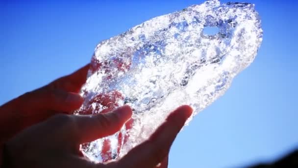 Hands Examining Glacial Ice — Stock Video