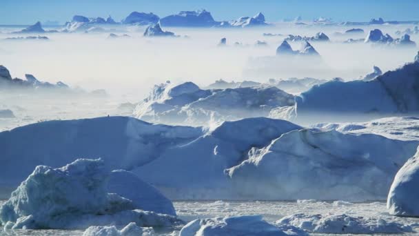 Zamrażanie powietrza leżącego między kry idealna Icebergs — Wideo stockowe