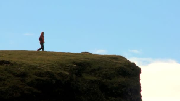 Lone Female Hiker Exploring an Arctic Landscape — Stock Video