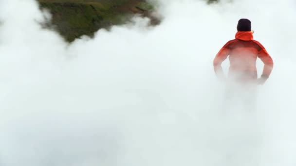 Female Watching Steam from Volcanic Springs — Stock Video