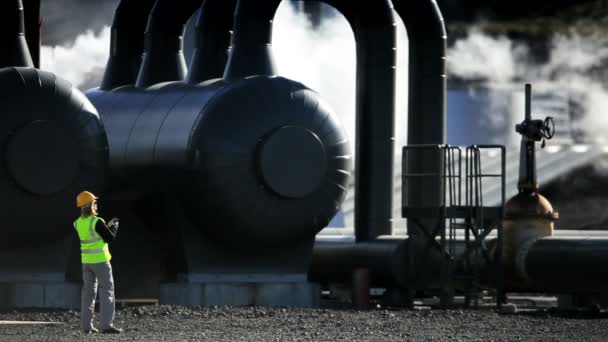 Female Engineer Inspecting Power Plant Equipment — Stock Video