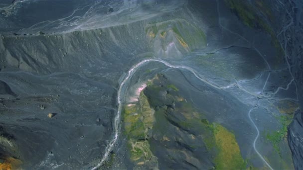 Vista aérea del efecto de la actividad volcánica, Islandia — Vídeo de stock