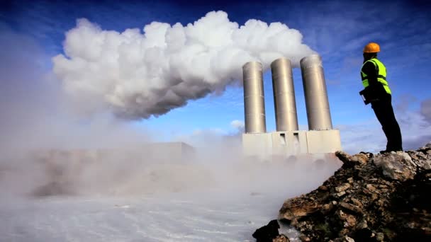 Female Engineer at Geothermal Energy Plant — Stock Video