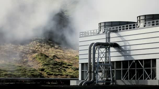 Geothermal Power Station in Barren Landscape — Stock Video