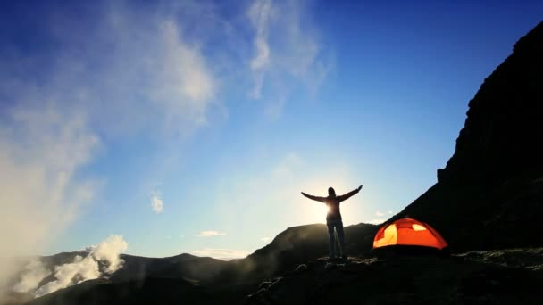 Female Celebrating Expedition Success — Stock Video