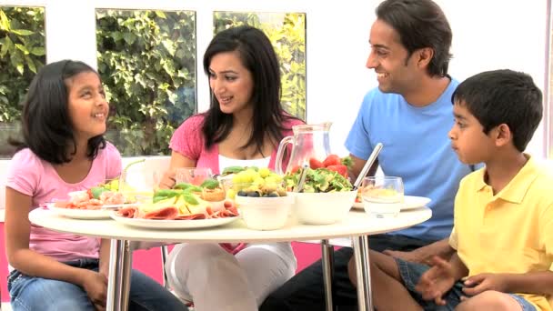 Young Asian Family Sharing Healthy Lunch Together — Stock Video