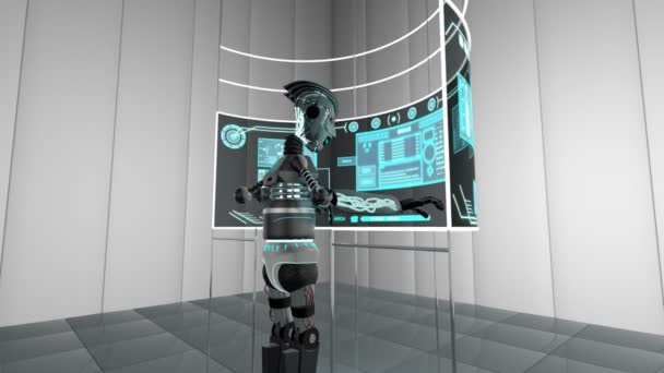 Futuristic Robot Accessing Touchscreen Technology — Stock Video