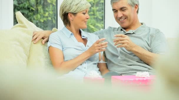 Mature Couple Celebrating a Birthday with Champagne — Stock Video