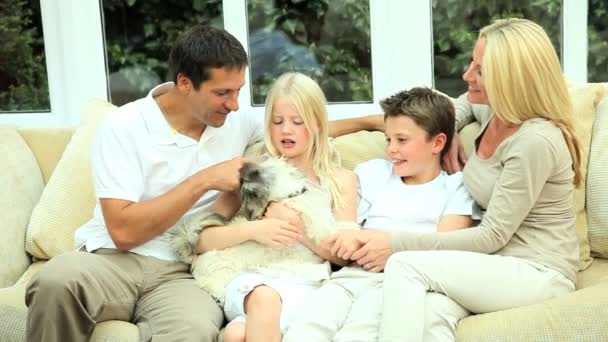 Caucasian Family at Home with Their Dog — Stock Video