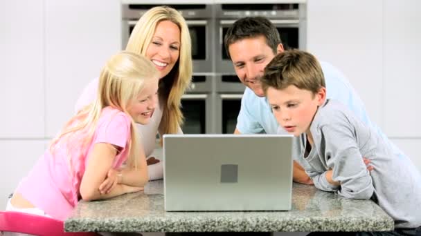 Caucasian Family Having Online Webchat at Home — Stock Video