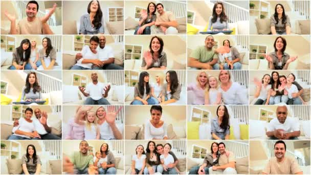 Montage multiethnischer Bilder mittels Online-Videochat — Stockvideo