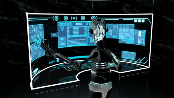 Robô futurista Acessando a tecnologia Touchscreen — Vídeo de Stock