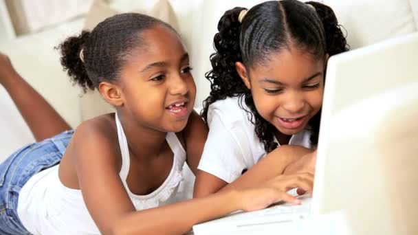 African American Girls Playing on Laptop — Stock Video