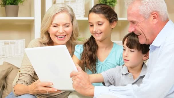 Family Generations Playing Online Games on Laptop — Stock Video