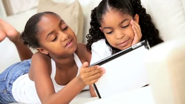 Ethnic Children with Modern Wireless Tablet — Stock Video