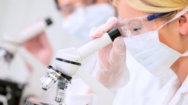 Pesquisadoras médicas femininas usando equipamentos de laboratório — Vídeo de Stock