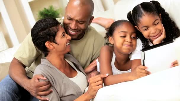 Young African American Family with Wireless Tablet — Stock Video