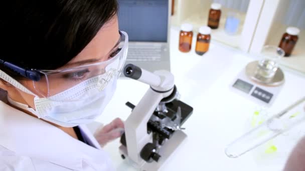 Técnico de laboratorio femenino haciendo investigación experimental — Vídeos de Stock