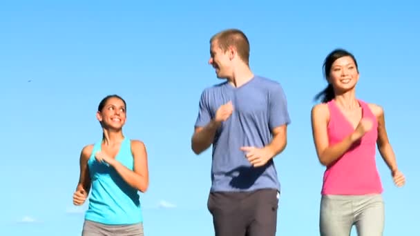 Jeugdige vrienden fitnessprogramma — Stockvideo