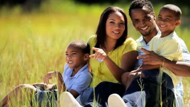 Retrato de familia étnica feliz en el parque — Vídeos de Stock