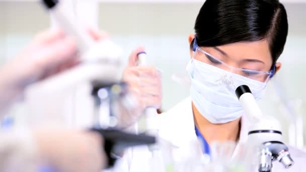 Asian Chinese Female Using Laboratory Equipment — Stock Video