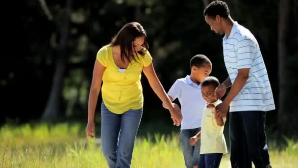 Афроамериканская семья вместе в парке — стоковое видео