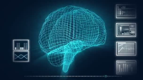 Grafica 3D movimiento de un cerebro humano y el ADN — Vídeo de stock