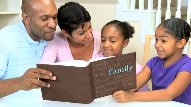 African American Family with Photograph Album — Stock Video
