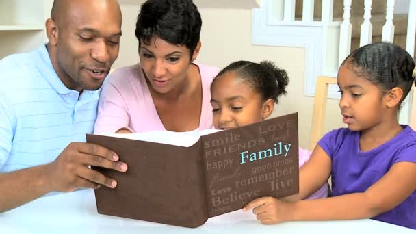 African American Family with Photograph Album — Stock Video