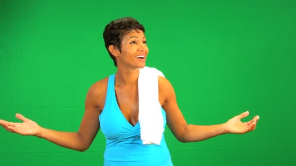 Satisfied Ethnic Fitness Female Green Screen — Stock Video