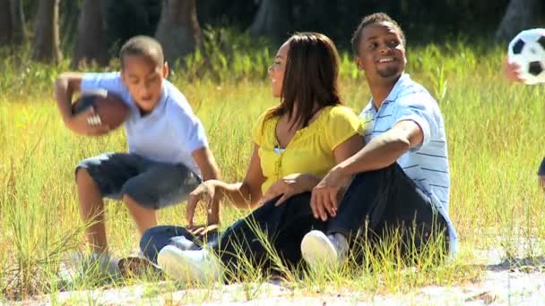 Famille afro-américaine profiter du temps en plein air — Video