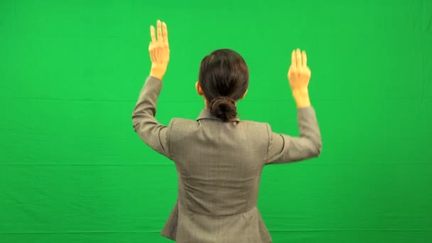 Asian Chinese Business Female Touch Screen Green Screen — Stock Video