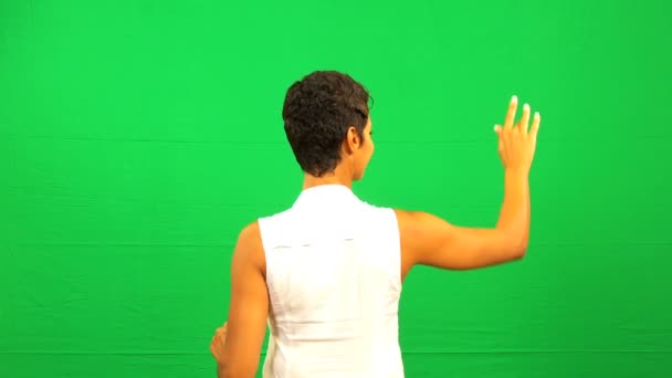 African American Female Green Screen Touch screen — Stock Video