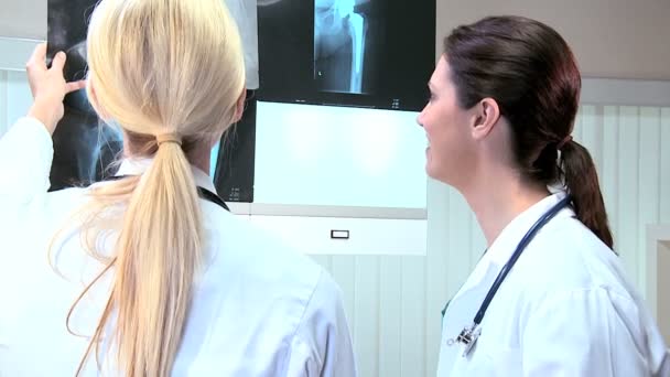 Médecins femmes inspectant les résultats des rayons X — Video