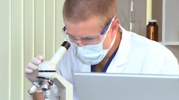 Male Student Doctor in Research Lab-Full Frame — Stock Video