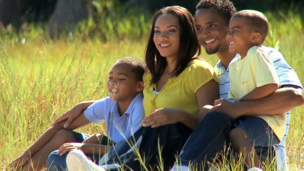 Retrato de familia étnica feliz en el parque — Vídeos de Stock