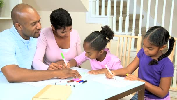 Cute Little Girls Drawing Pictures — Stock Video