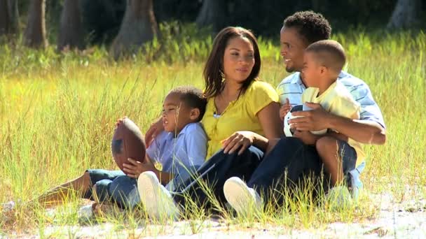 Афроамериканская семья вместе в парке — стоковое видео
