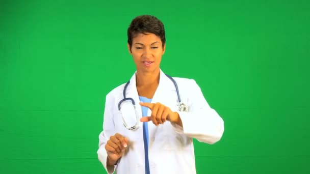 Ethnic Female Doctor Green Screen Touch screen — Stock Video