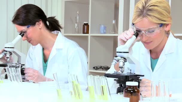 Vrouwelijke medische onderzoekers in laboratorium — Stockvideo