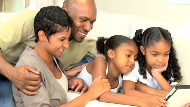 Young African American Family with Wireless Tablet — Stock Video