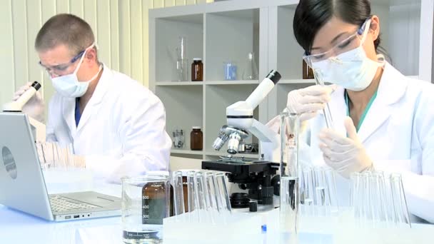 Medical Technicians Studying Research Data — Stock Video