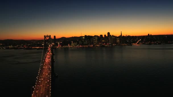 Aerial sunset view of the Oakland Bay bridge, USA — Stock Video